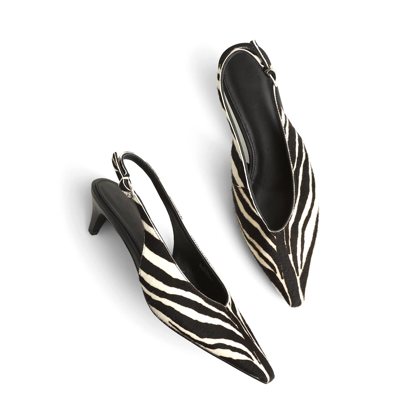 Zebra Print Pointed-Toe Slingback Slip-On Kitten Heels