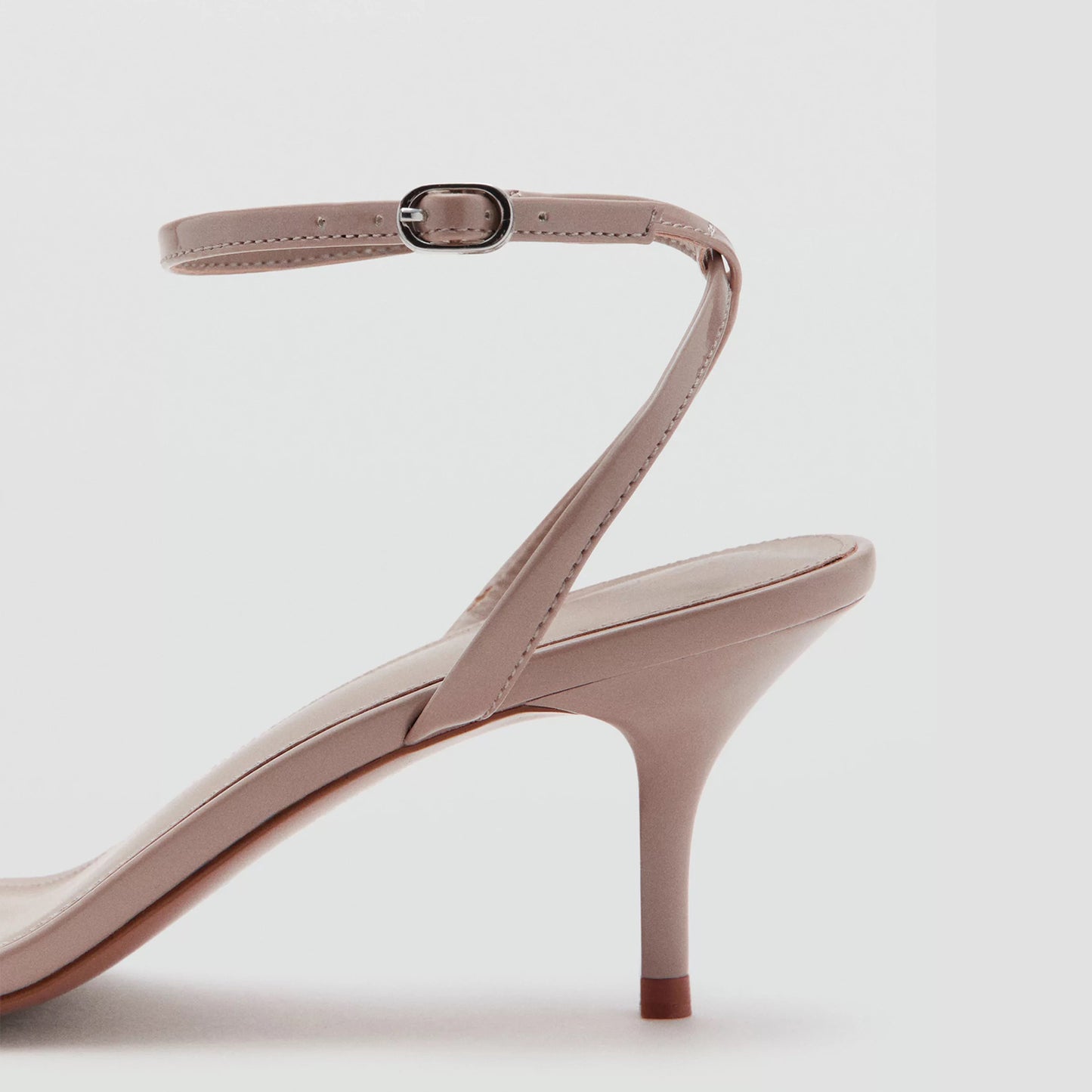 Patent Khaki Round-Toe Strappy Ankle And Back Straps Sandals Kitten Heels