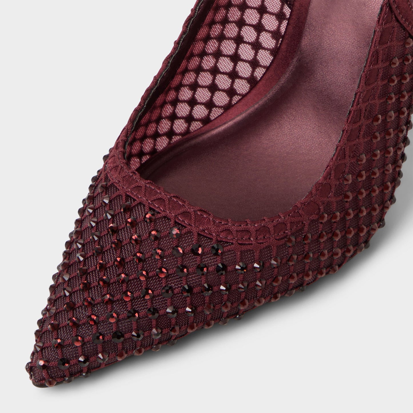 Burgundy Rhinestones Mesh And Satin Pointed-Toe Slingback High Heels