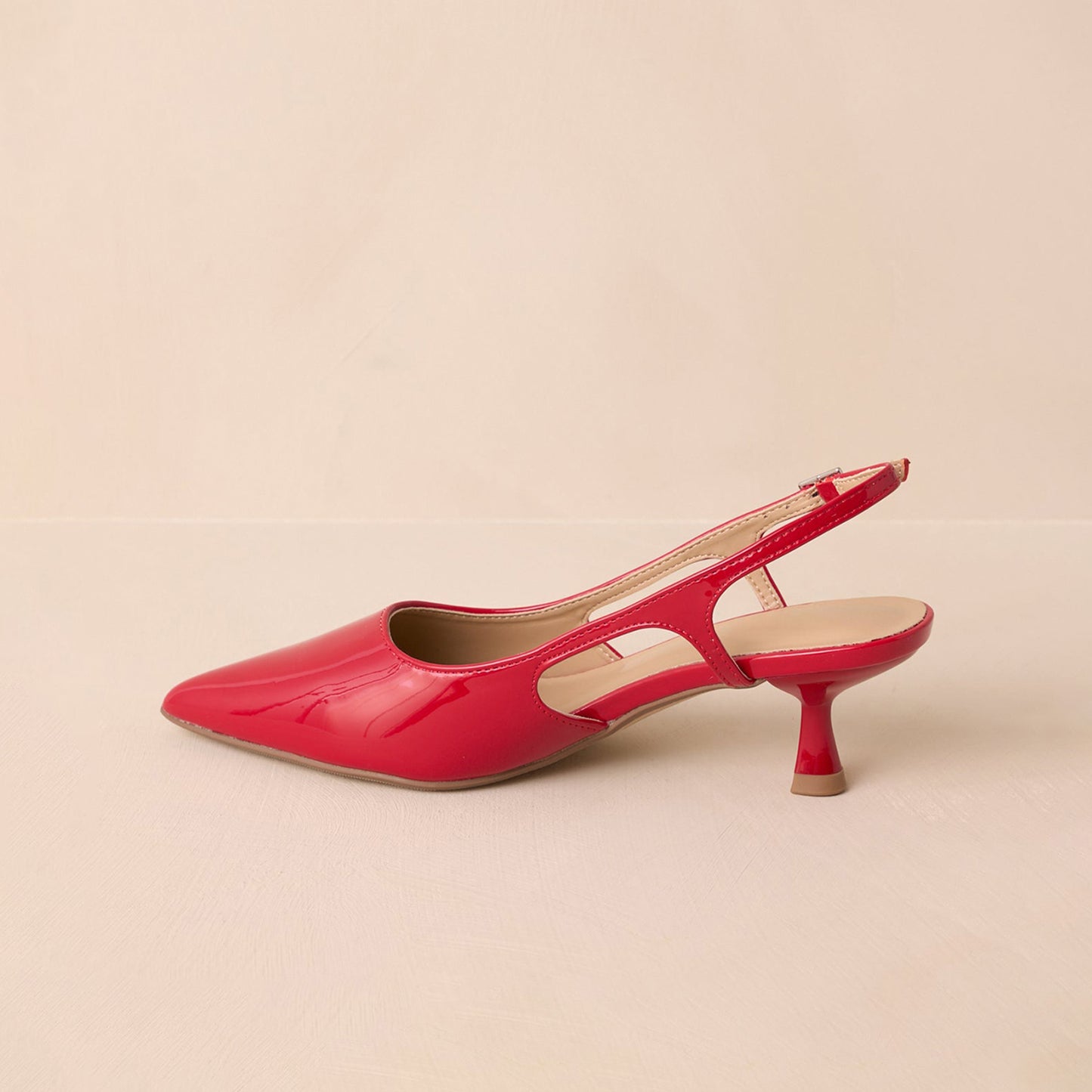 Patent Red Pointed-Toe Classic Slingback Kitten Heels