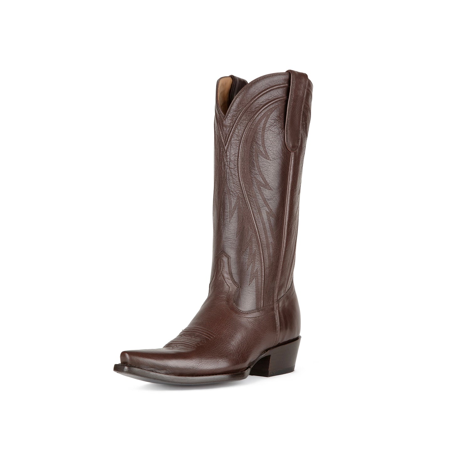 Chocolate Snip-Toe Classic Embroidery Chic Mid Calf Cowgirl Boots