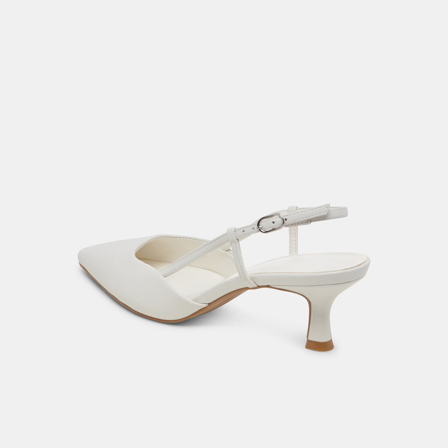 White Pointed-Toe Classic Slip-On Slingback Kitten Heels