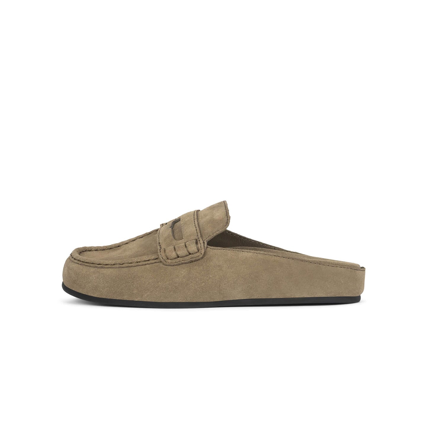 Light Khaki Faux Suede Square-Toe Simple Slip-On Mules Flats