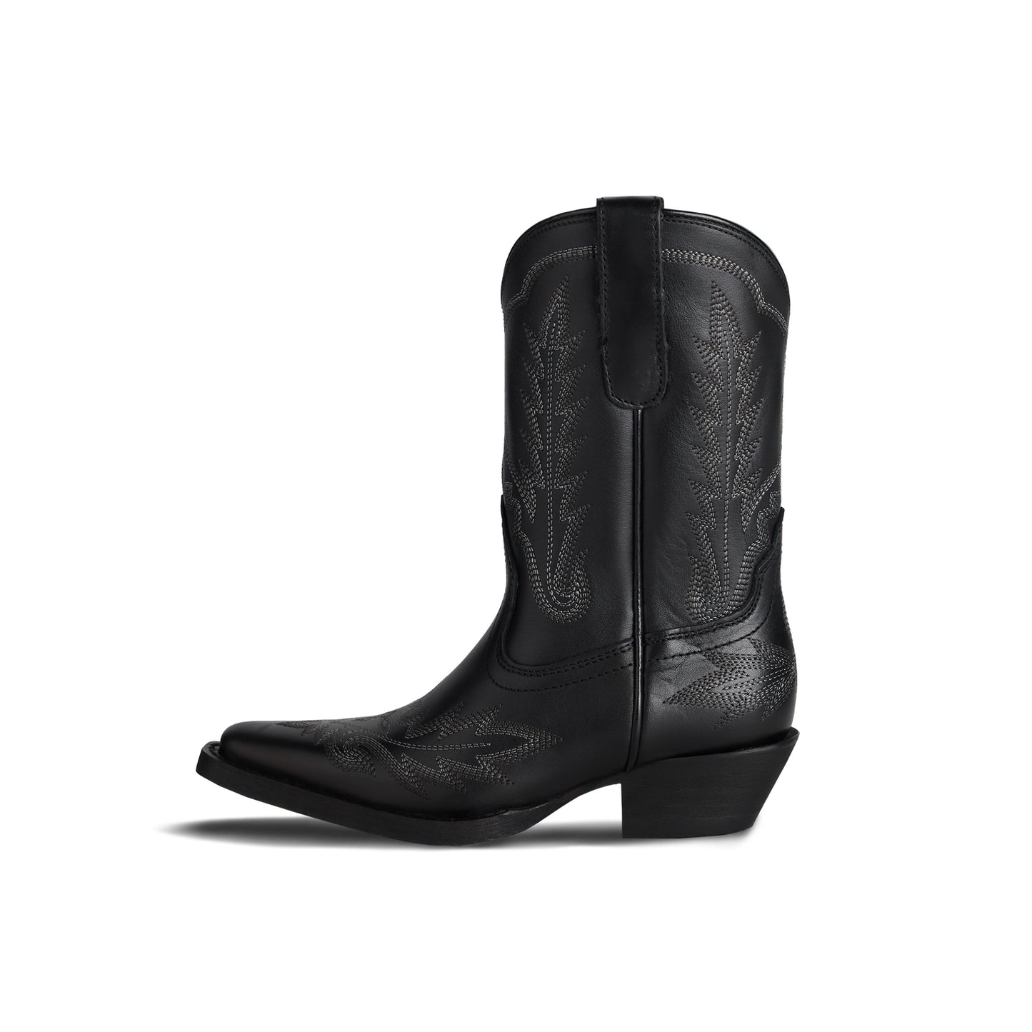 Black Snip-Toe Western Embroidery Ankle Classic Cowgirl Boots