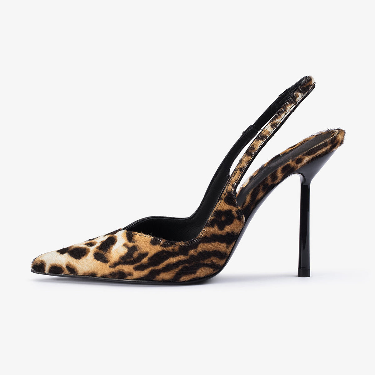 Classic Leopard Pattern Pony Hair Vegan Leather Pointed-Toe Slingback Pumps High Heels