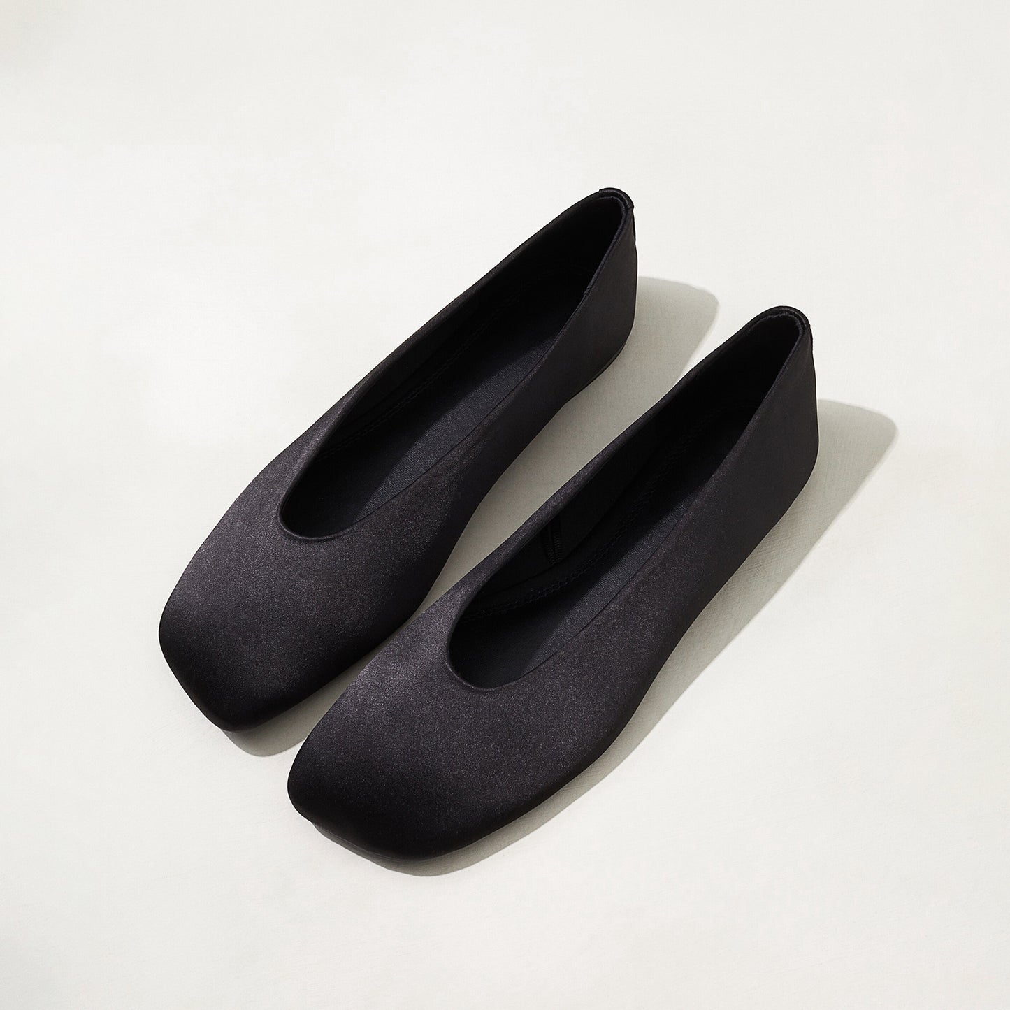 Black Satin Square-Toe Classic Slip-On Ballet Flats