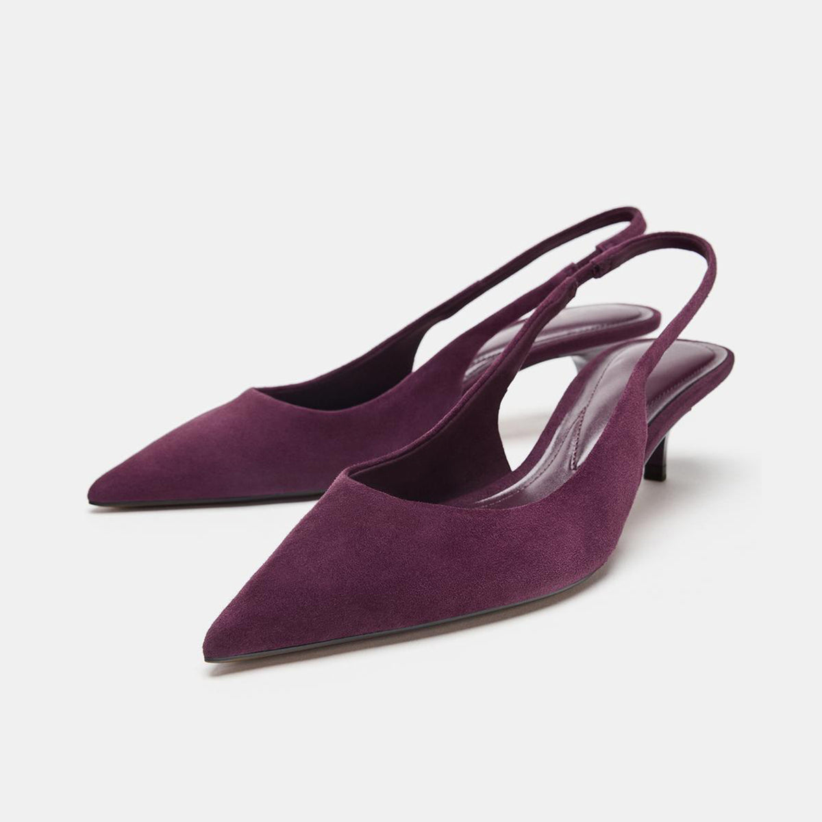 Purple Faux Suede Pointed-Toe Sleek Slingback Kitten Heels