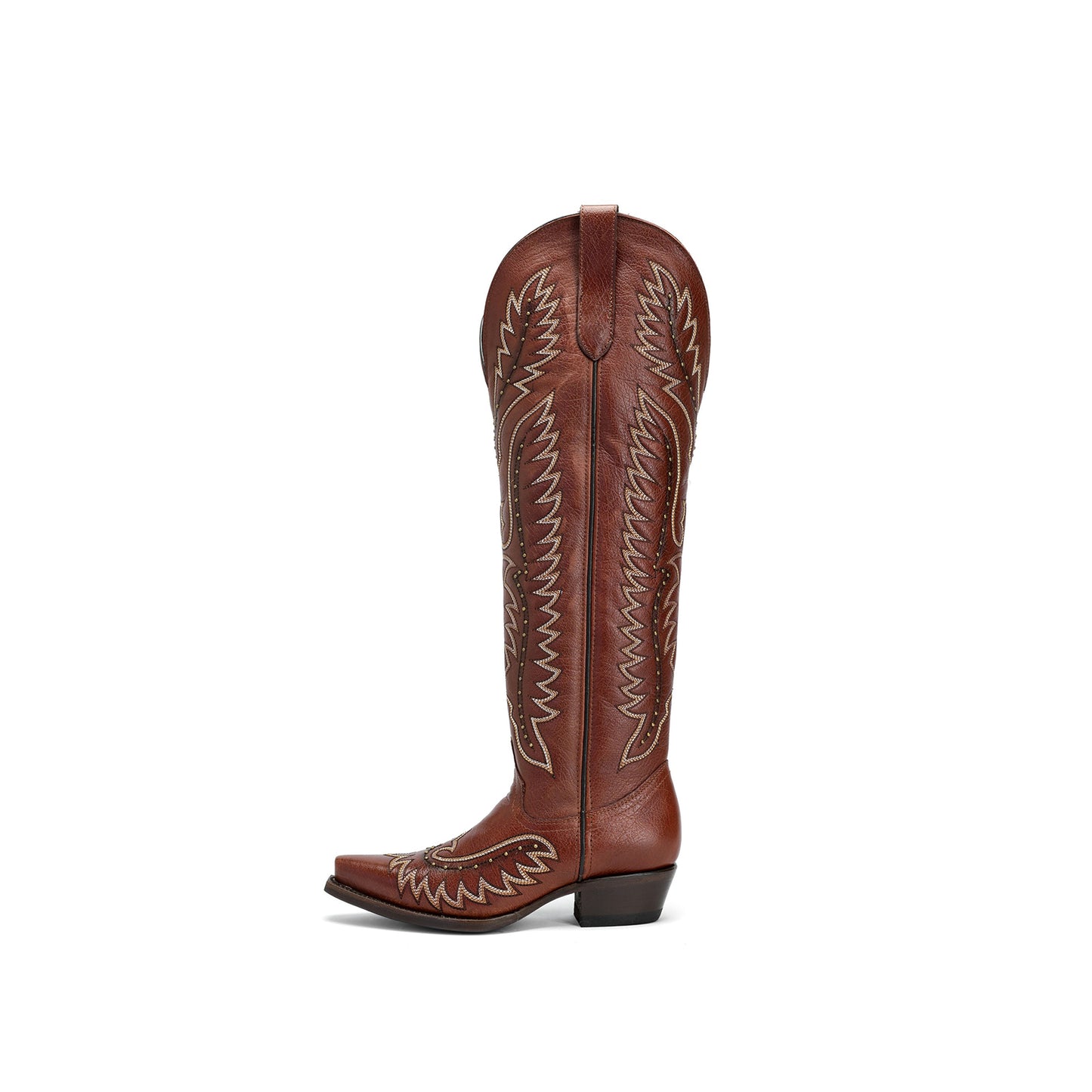 Red Snip-Toe Wings Embroidery Studded Half-Zip Knee High Cowgirl Boots
