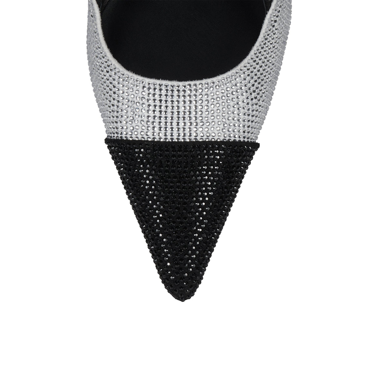 White And Black Faux Suede Pointed-Toe Back Strap High Heels