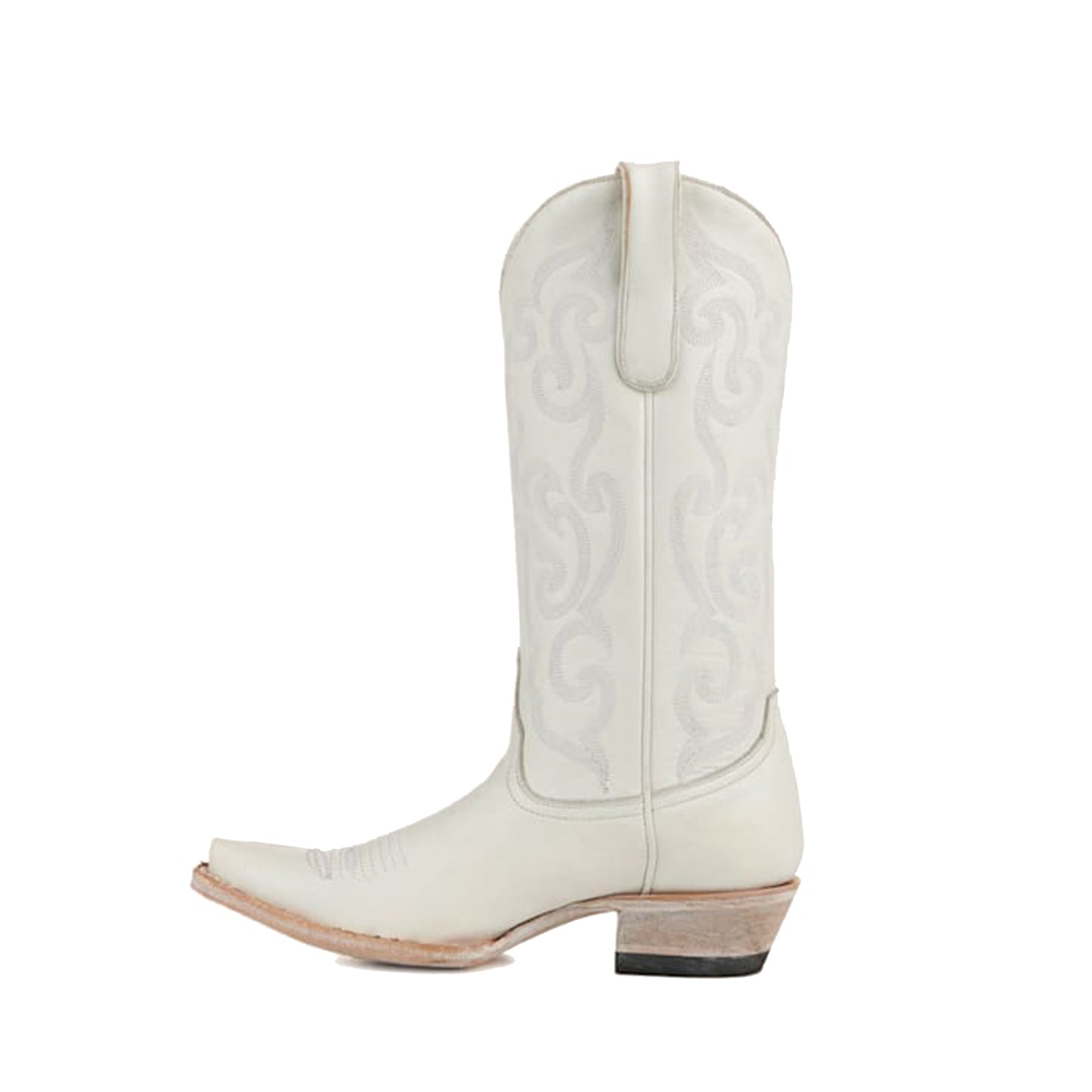 White Snip-Toe Delicate Embroidery Mid Calf Classic Cowgirl Boots