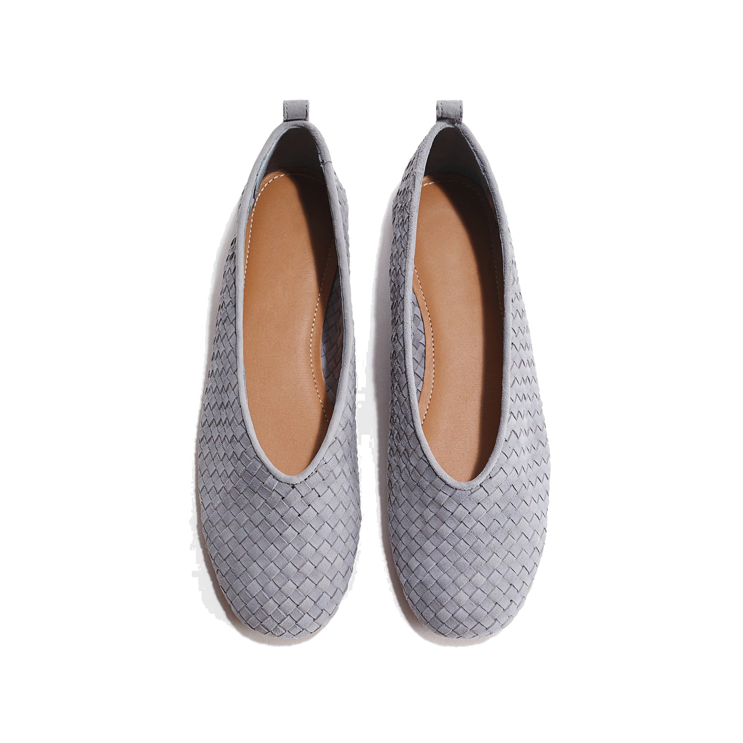 Gray- Blue Woven Faux Suede Square-Toe Slip-On Classic Ballet Flats