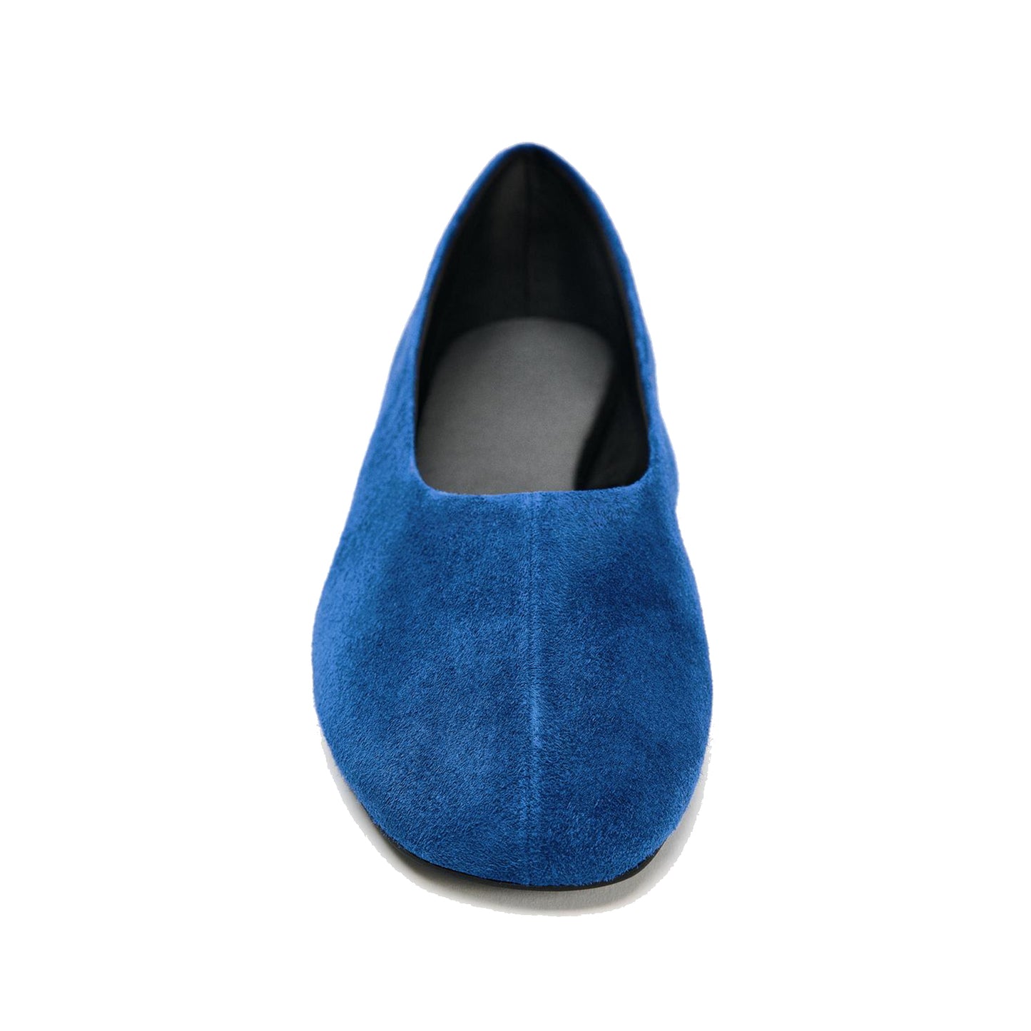 Blue Faux Suede Round-Toe V-Neckline Ballet Flats