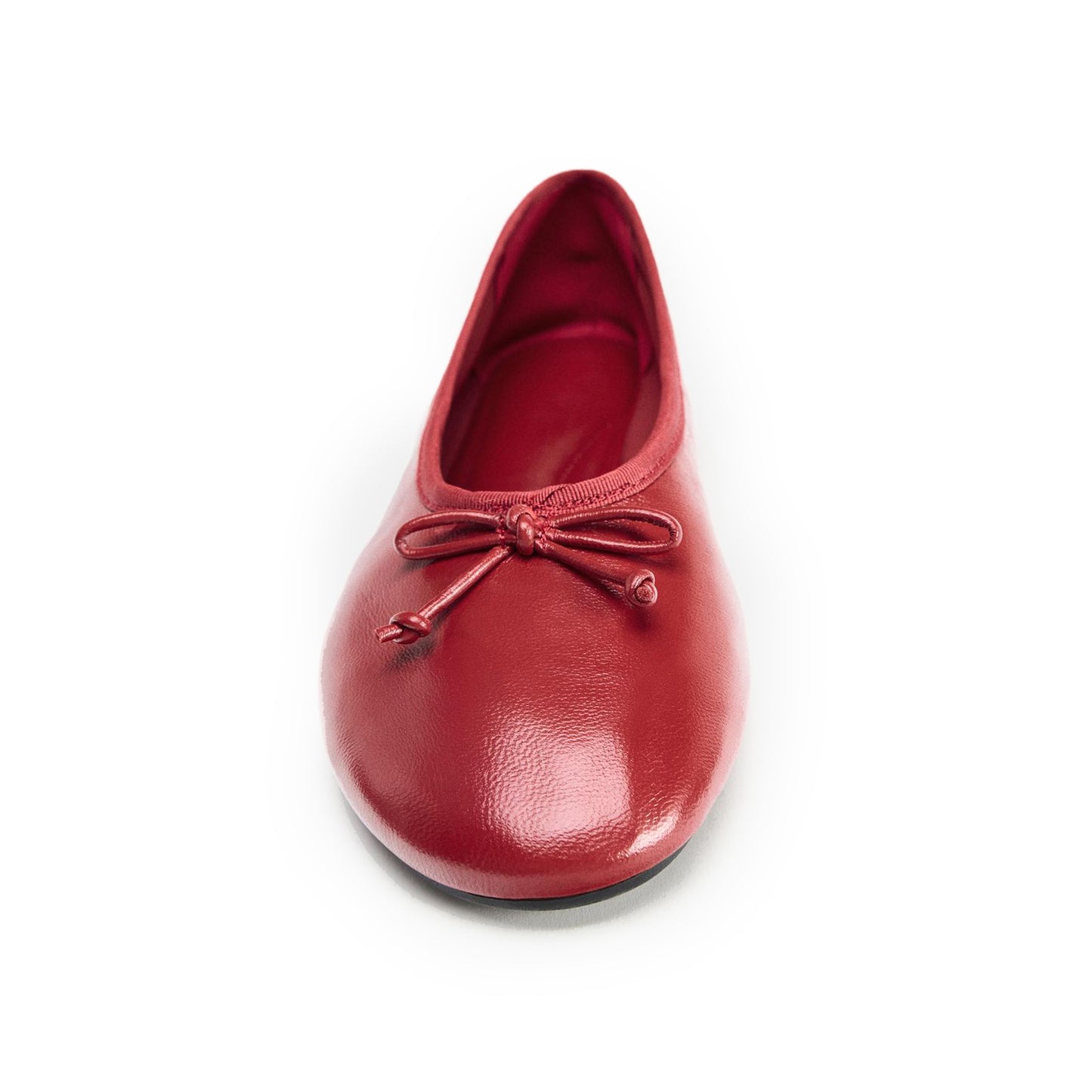 Vibrant Red Round-Toe Front Bow Ballet Flats