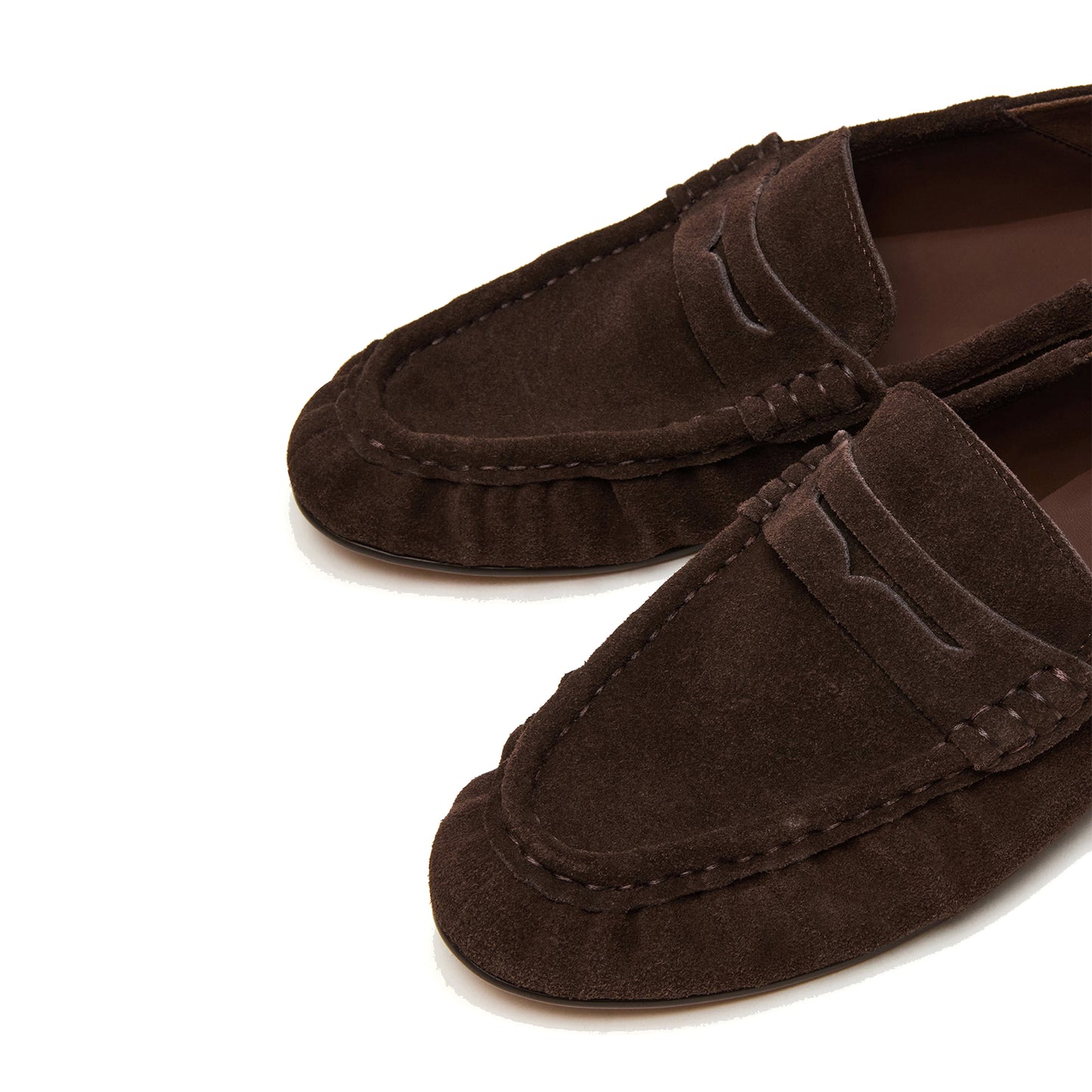 Chocolate Faux Suede Round-Toe Classic Loafers Flats