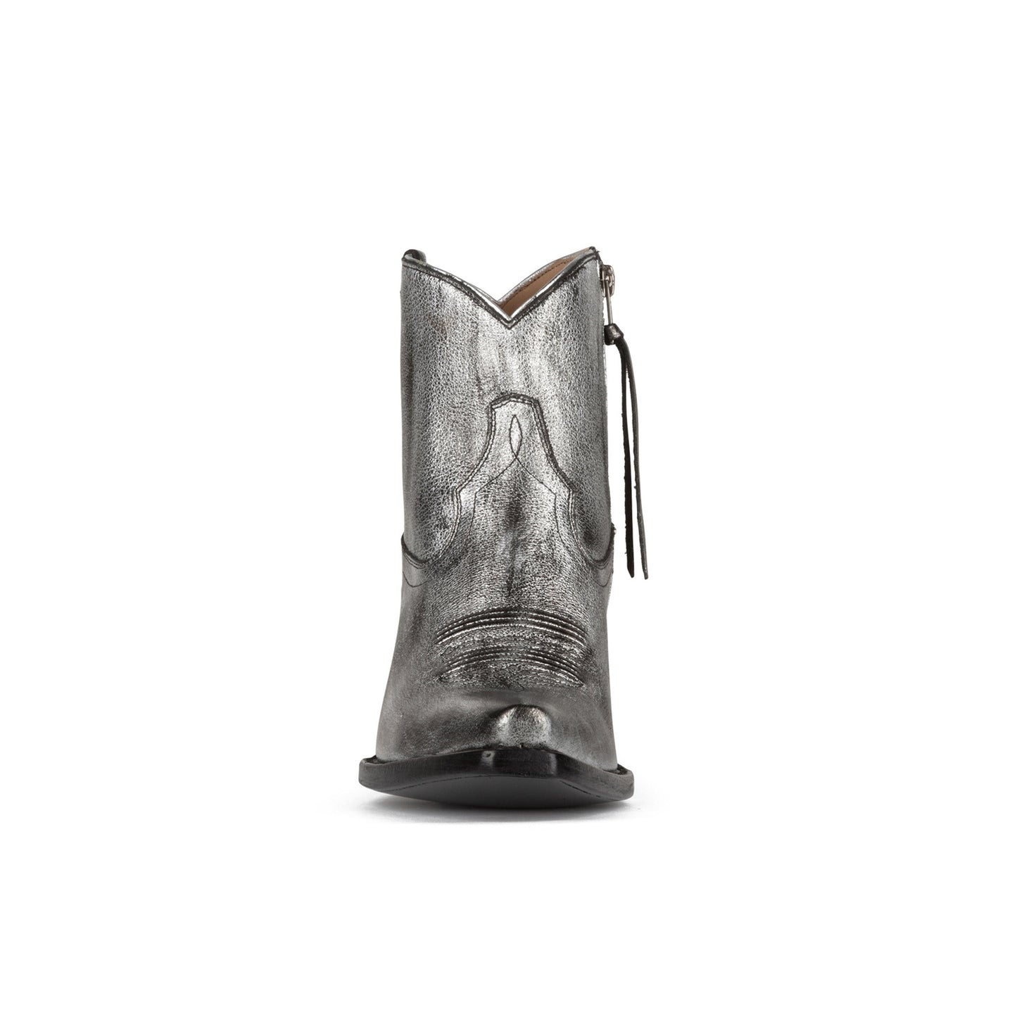 Metallic Pewter Snip-Toe Simple Full-Zip Ankle Cowgirl Boots