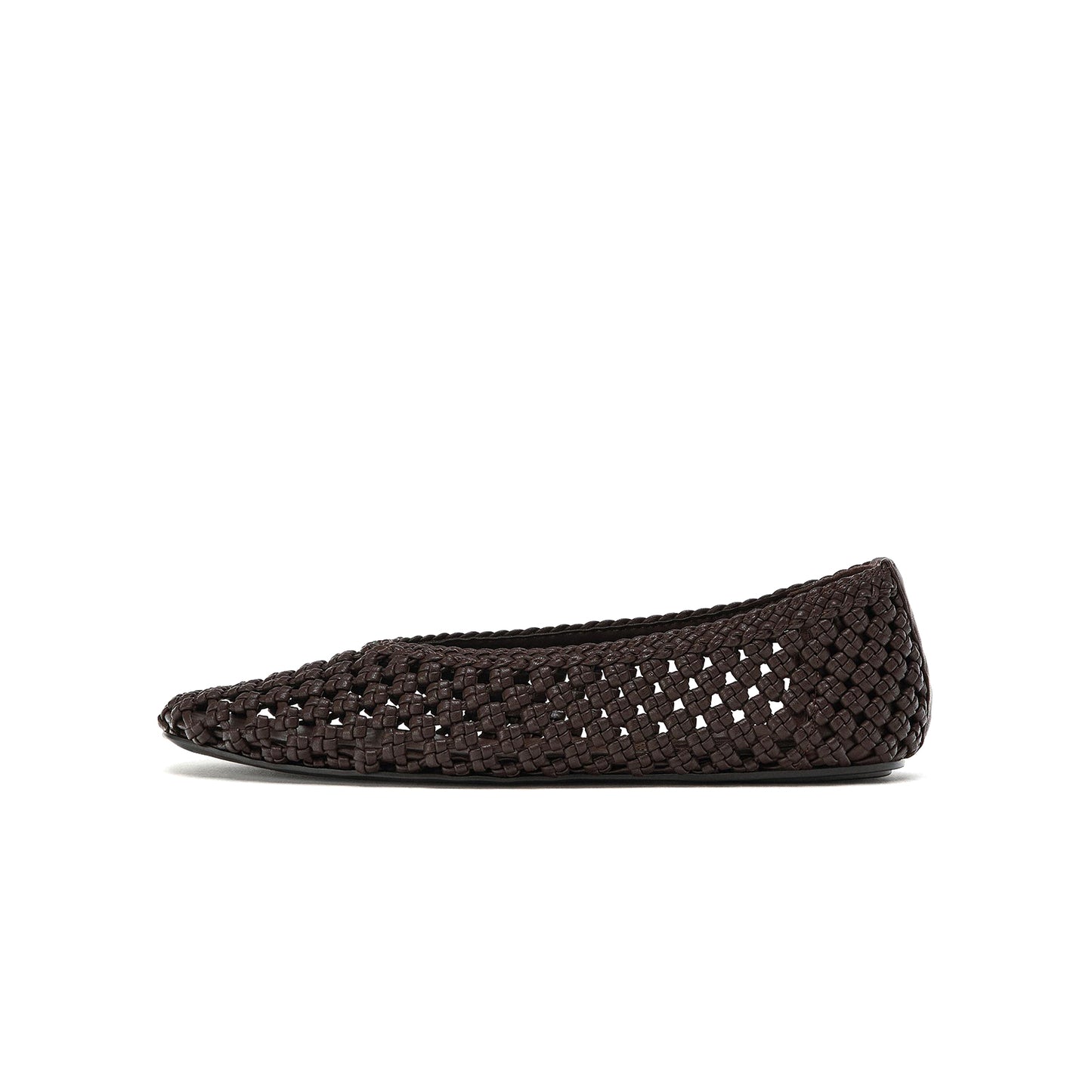 Brown Woven Vegan Leather Square-Toe Chic Slip-On Ballet Flats