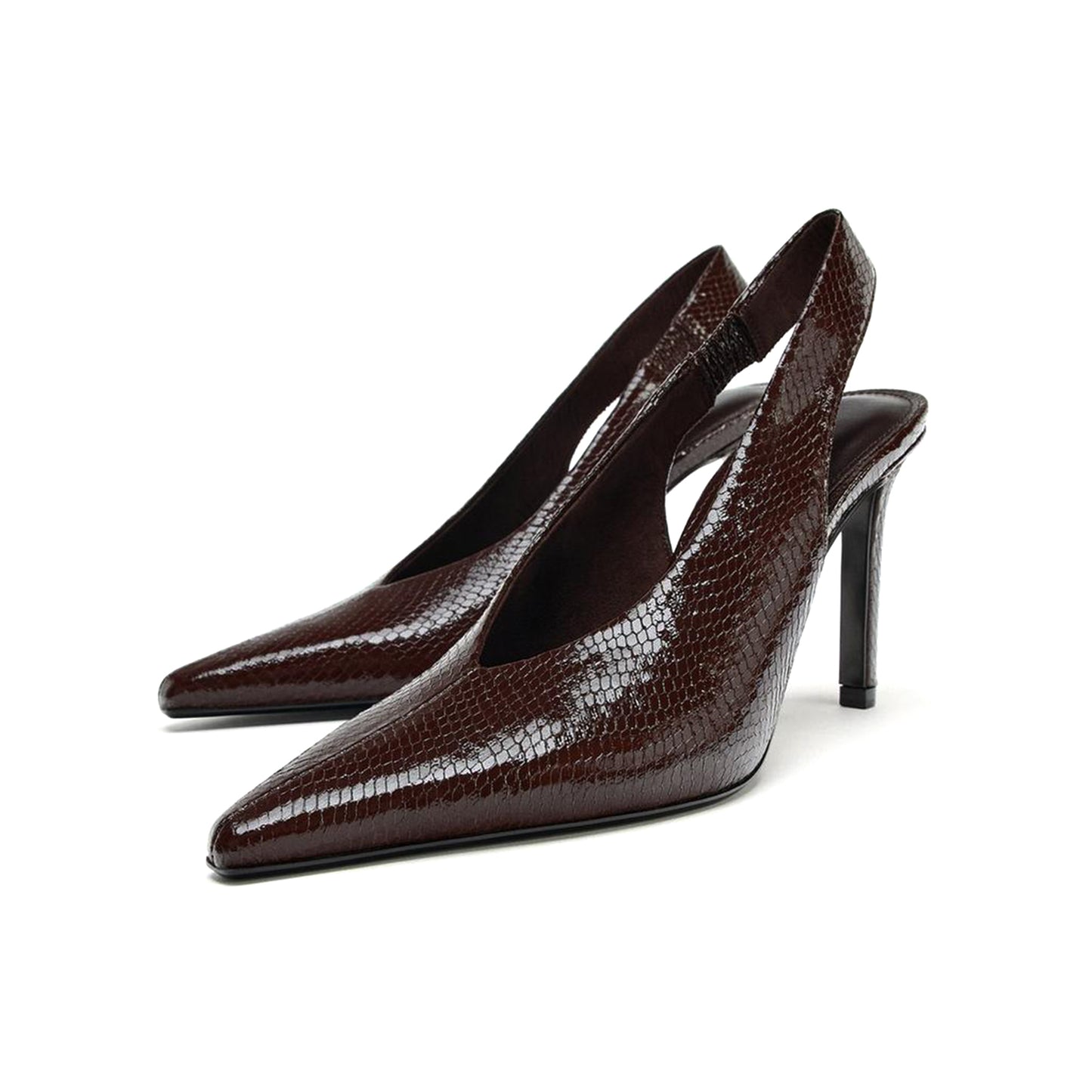 Burgundy Snakeskin Print Pointed-Toe Simple Slingback Chic High Heels