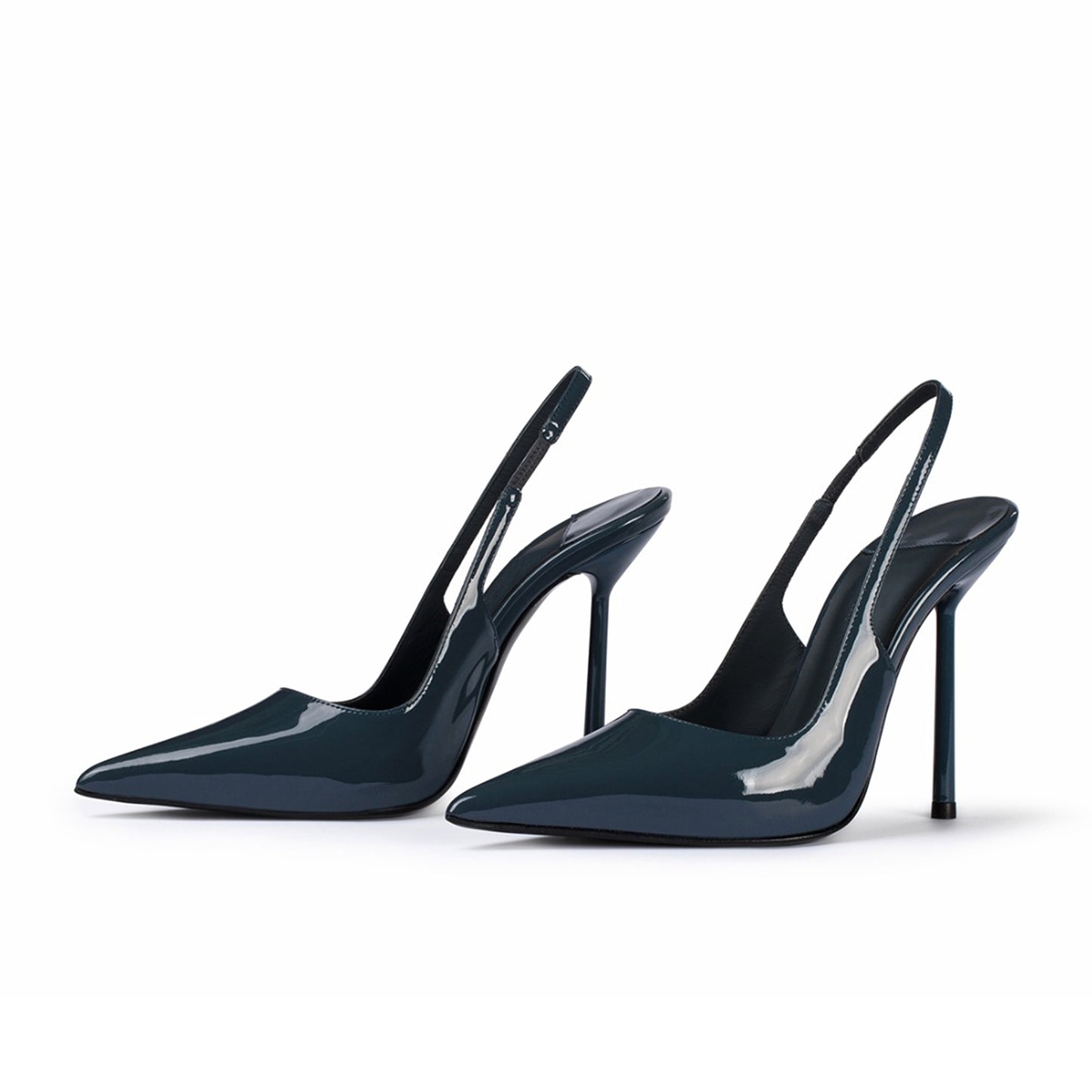 Patent London Gray Pointed-Toe Sleek Slingback High Heels