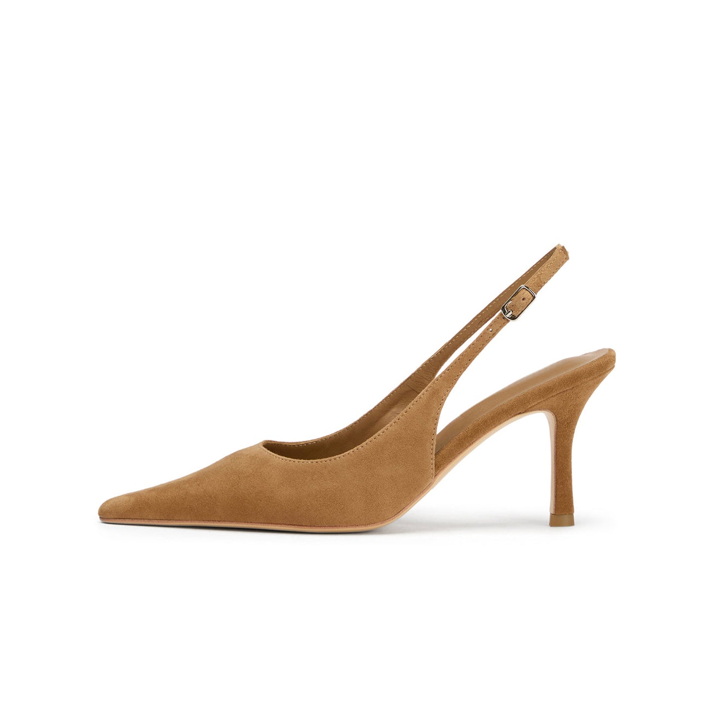 Taupe Faux Suede Pointed-Toe Slingback Pumps High Heels