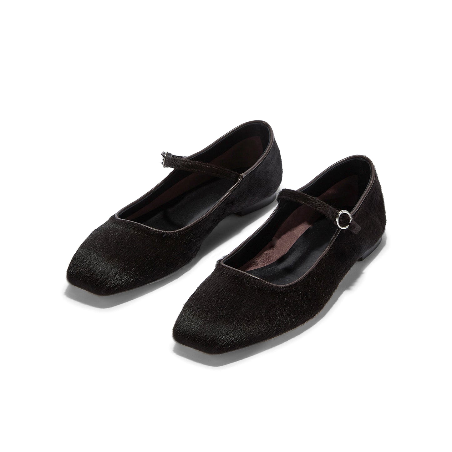 Chocolate Pony Hair Vegan Leather Square-Toe Mary Jane Flats