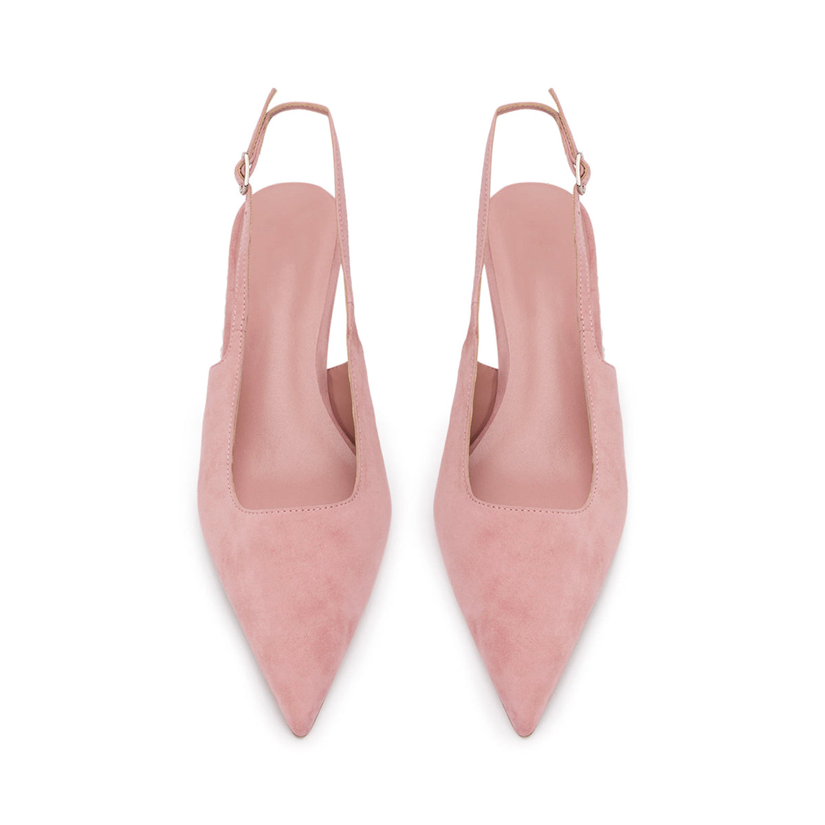 Chic Pointed-Toe Buckle Slingback Kitten Heels - Pink Faux Suede