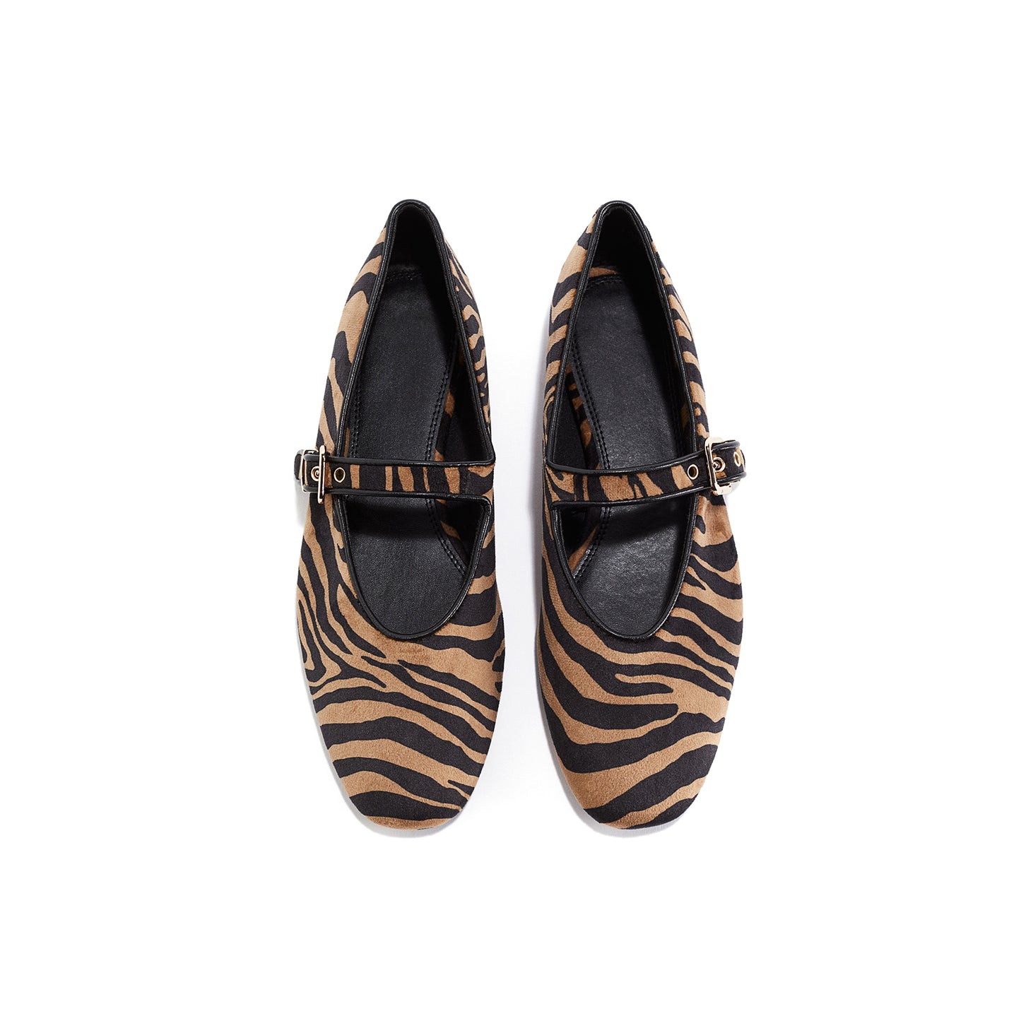 Beige Zebra Pony Hair Square-Toe Bridge Strap Ballet Flats