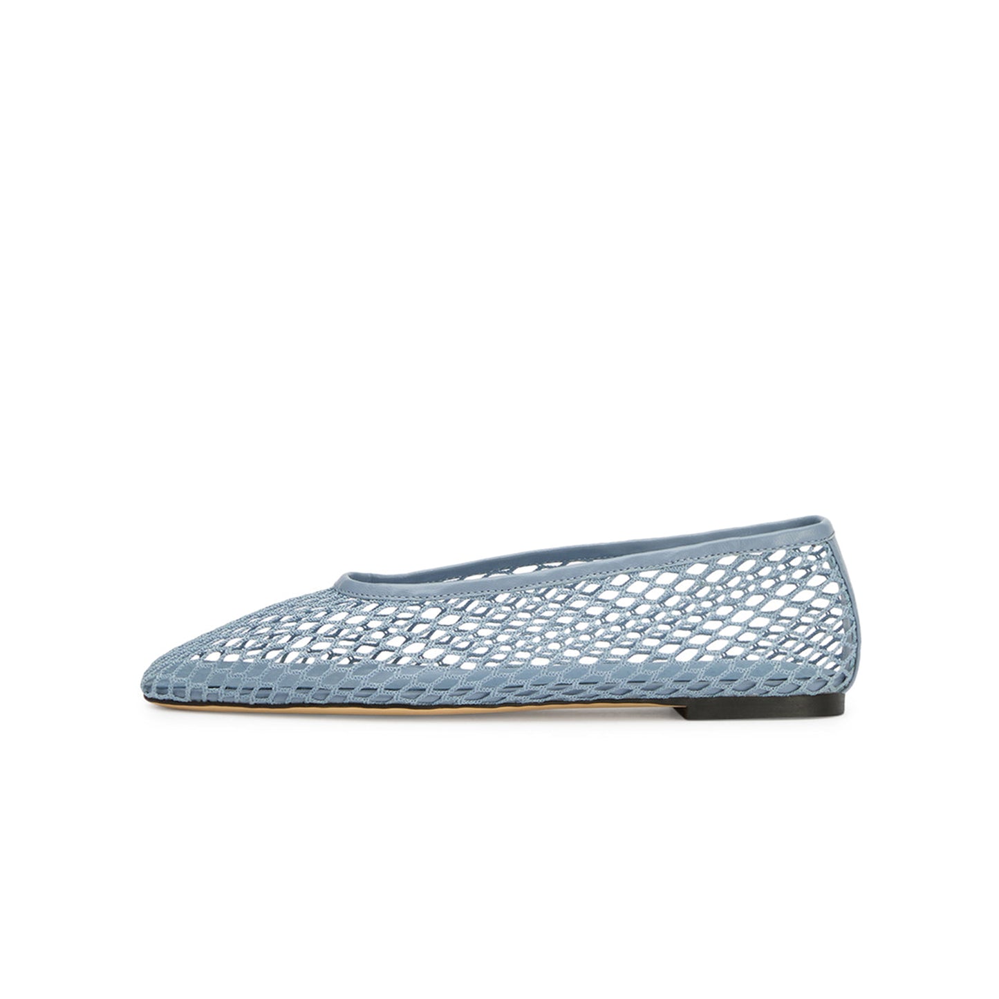 Blue Mesh Vegan Leather Square-Toe Ballet Flats