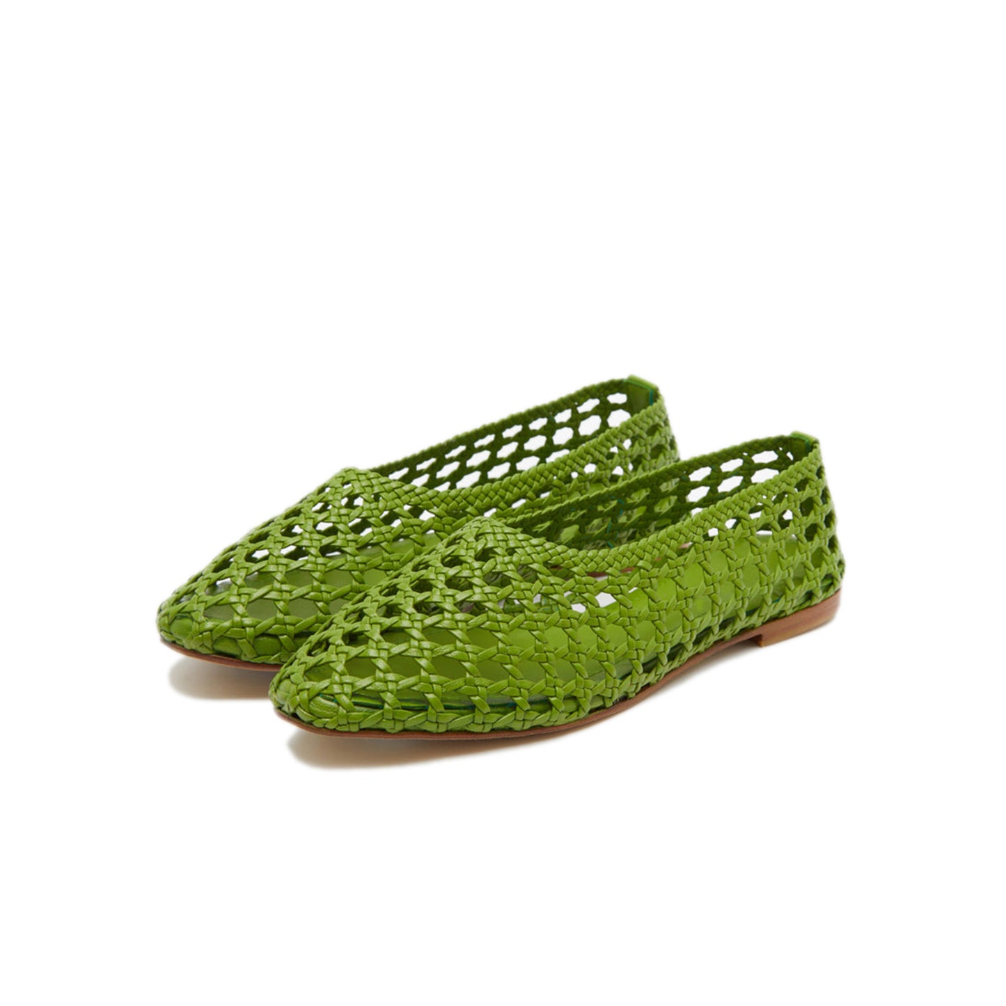 Green Woven Round-Toe Slip-On Classic Ballet Flats