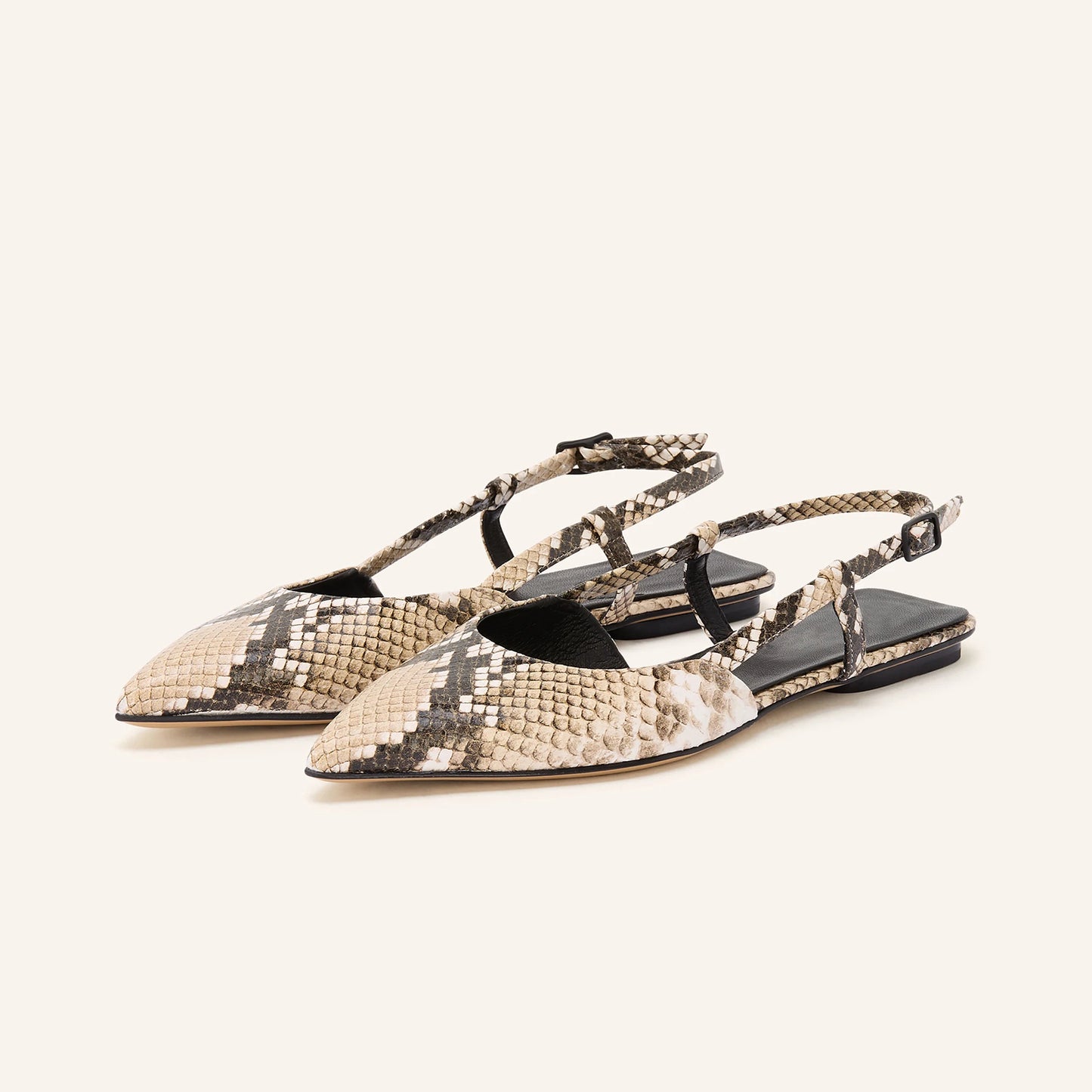 Snakeskin Pattern Pointed-Toe Chic Back Strap Stylish Flats