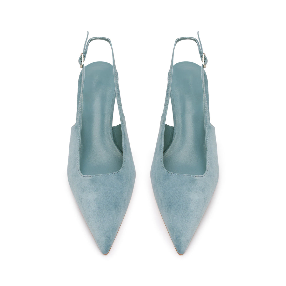 Chic Pointed-Toe Buckle Slingback Kitten Heels - Blue Faux Suede