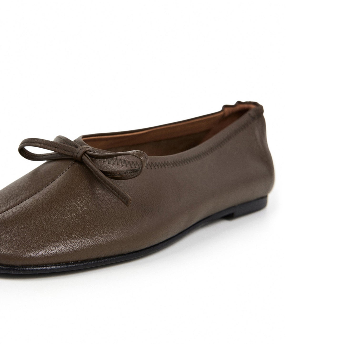 Khaki Square-Toe Classic Front Bow Slip-On Ballet Flats