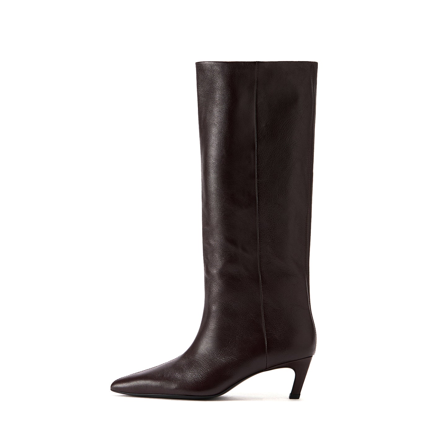 Burgundy Pointed-Toe Sleek Wide Calf Knee High Stiletto Boots