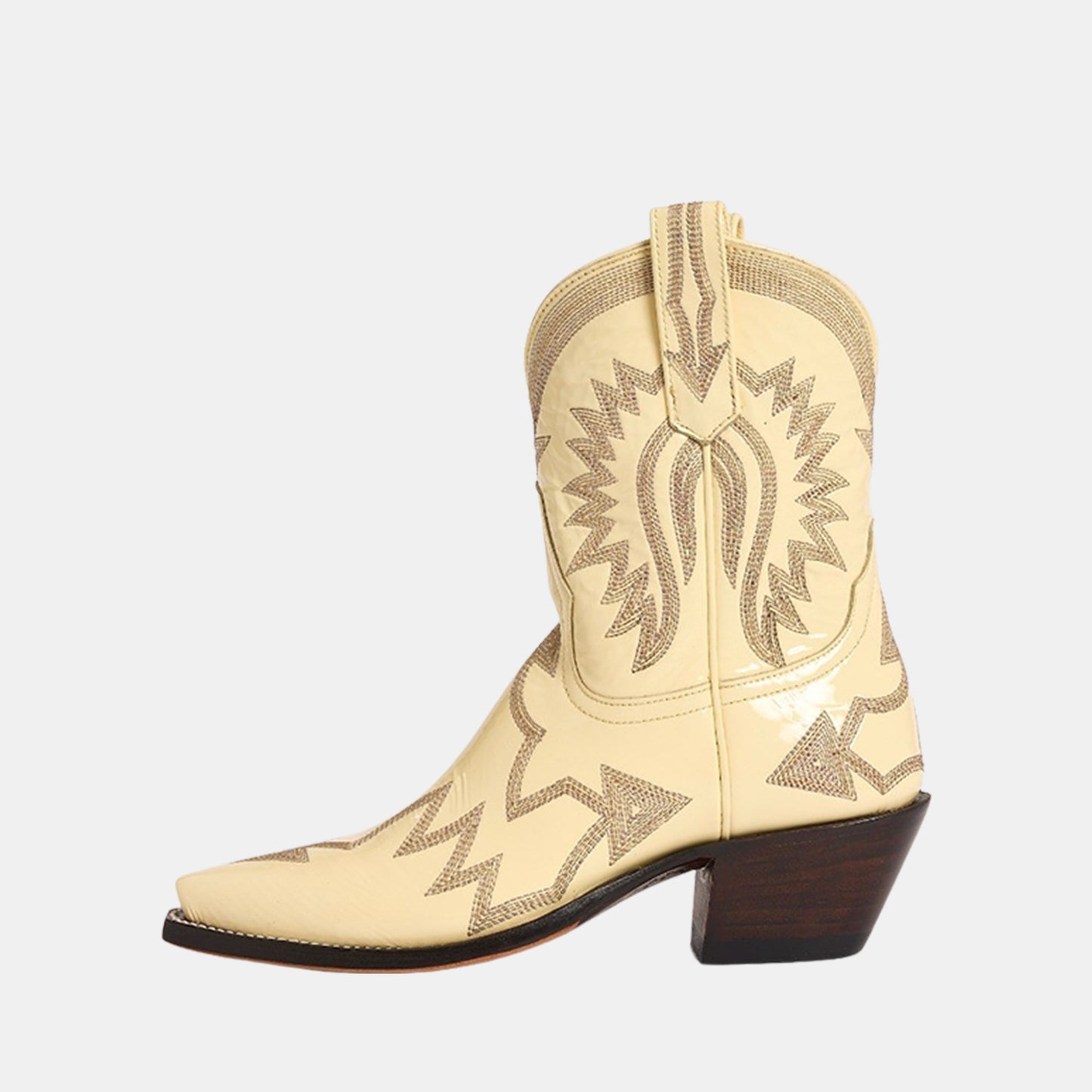 Patent Yellow Snip-Toe Western Embroidery Ankle Cowgirl Boots