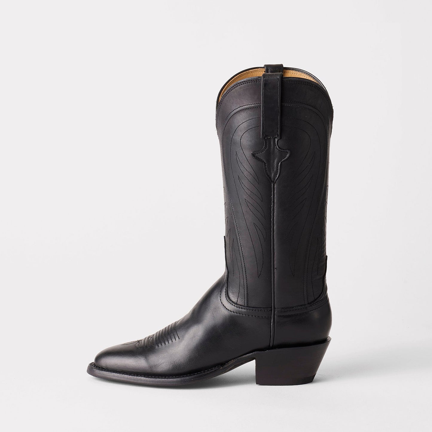 Black Round-Toe Simple Mid Calf Chic Classic Cowgirl Boots
