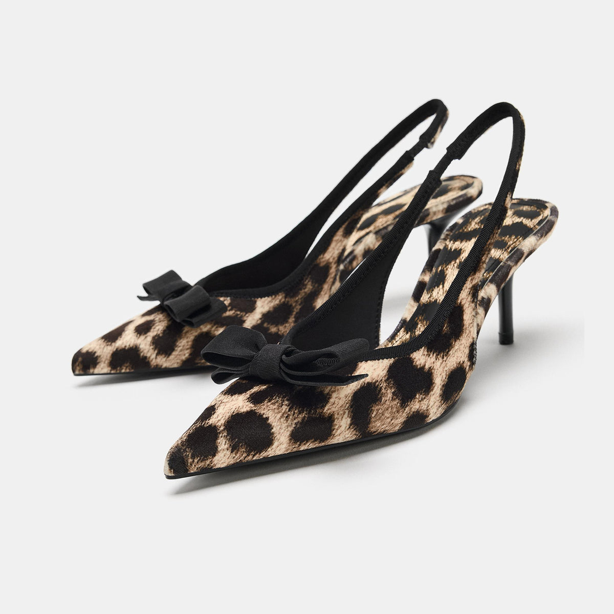 Leopard Pattern Faux Suede Pointed-Toe Front Knot Slingback Kitten Heels