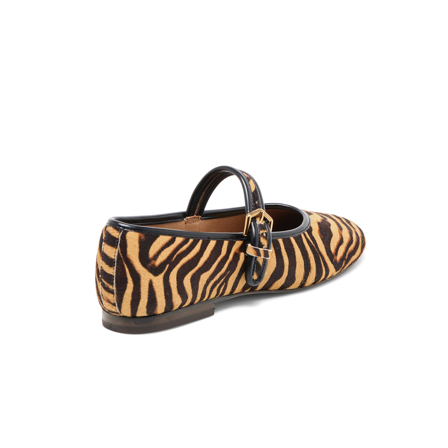 Zebra Print Pony Hair Vegan Leather Round-Toe Bridge Strap Ballet Flats