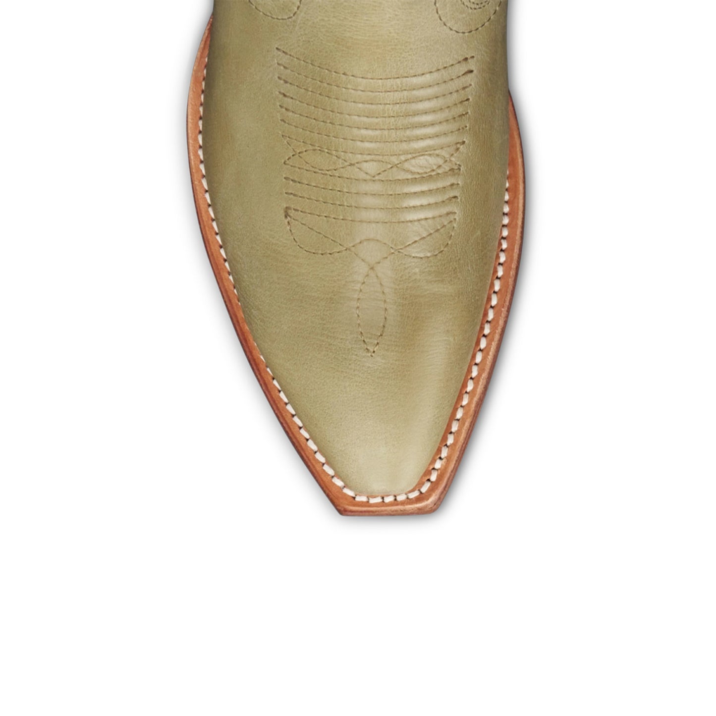 Light Olive Green Snip-Toe Embroidery Mid Calf Cowgirl Boots