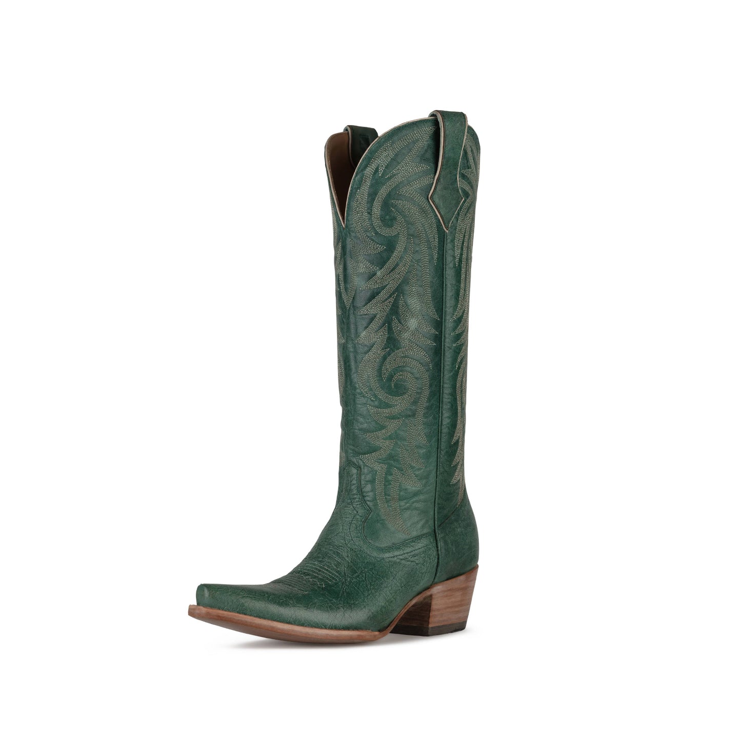 Teal Snip-Toe Western Embroidery Classic Wide Calf Knee High Cowgirl Boots