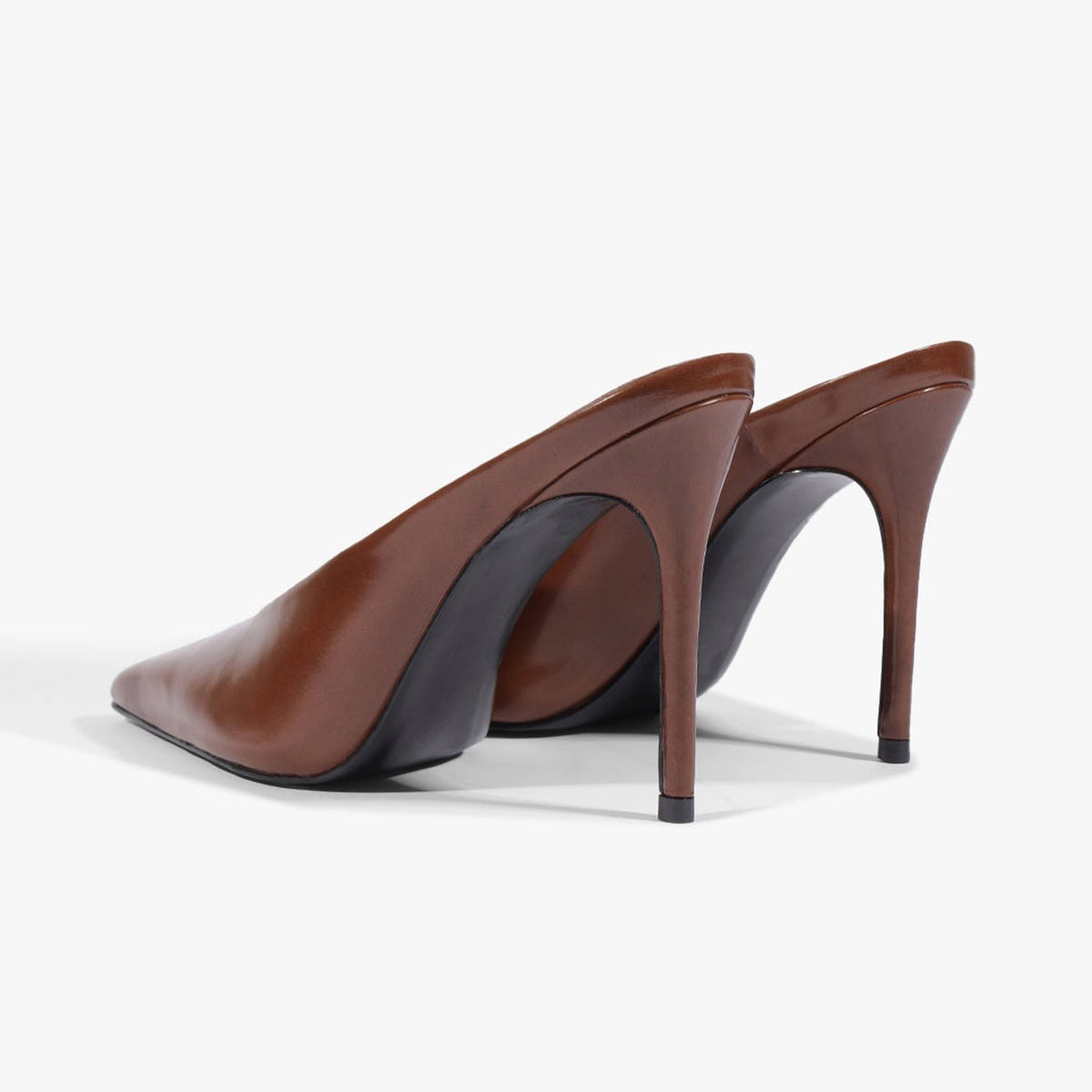 Coffee Pointed-Toe Slip-On Backless Chic Pumps High Heels