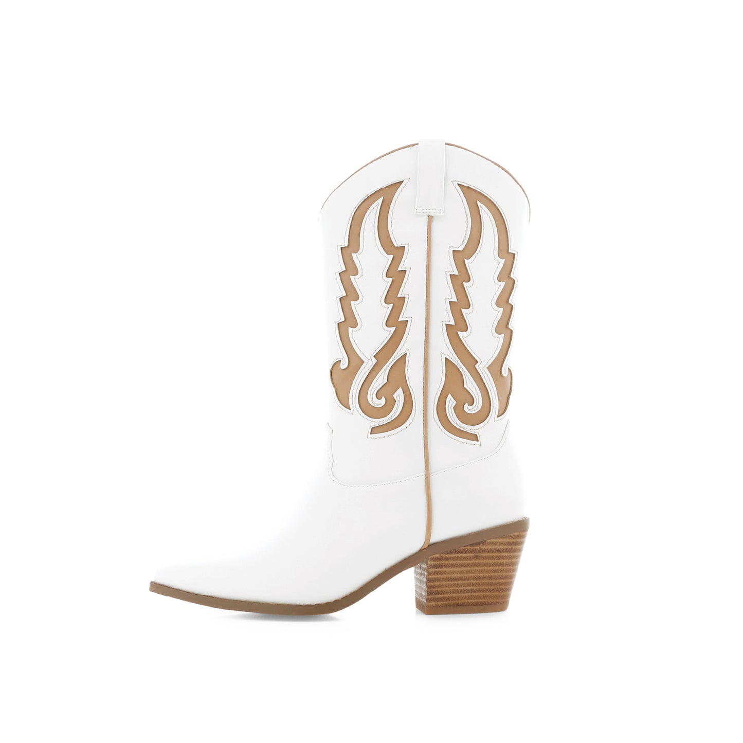 White Snip-Toe Chic Inlay Mid Calf Cowgirl Boots