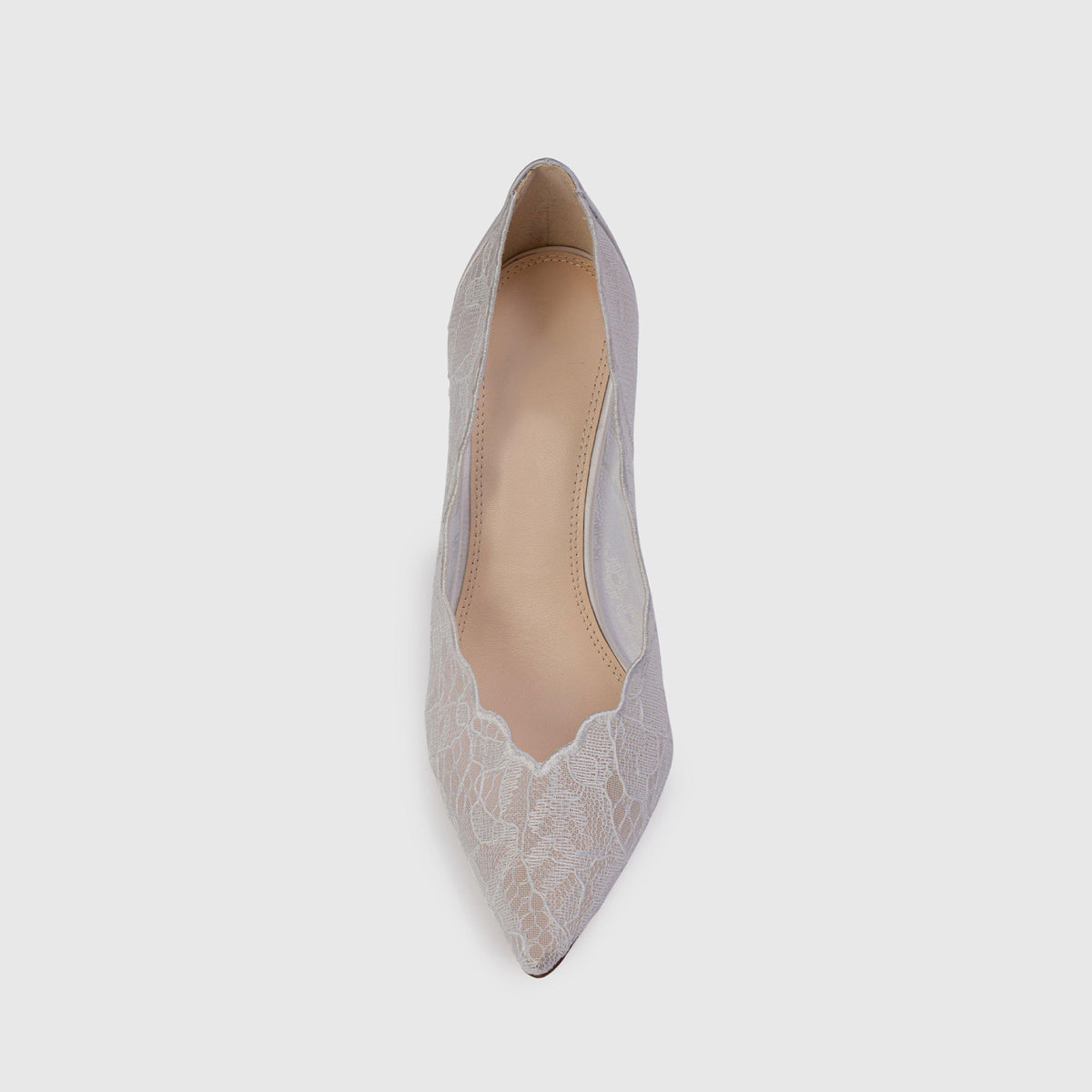 White Lace Mesh And Satin Pointed-Toe Slip-On Simple High Heels
