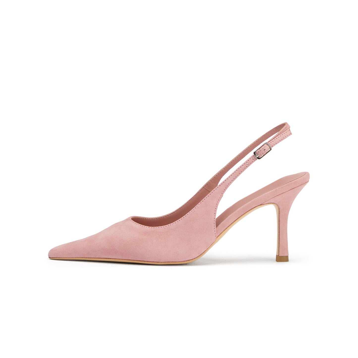 Pink Faux Suede Pointed-Toe Slingback Pumps High Heels