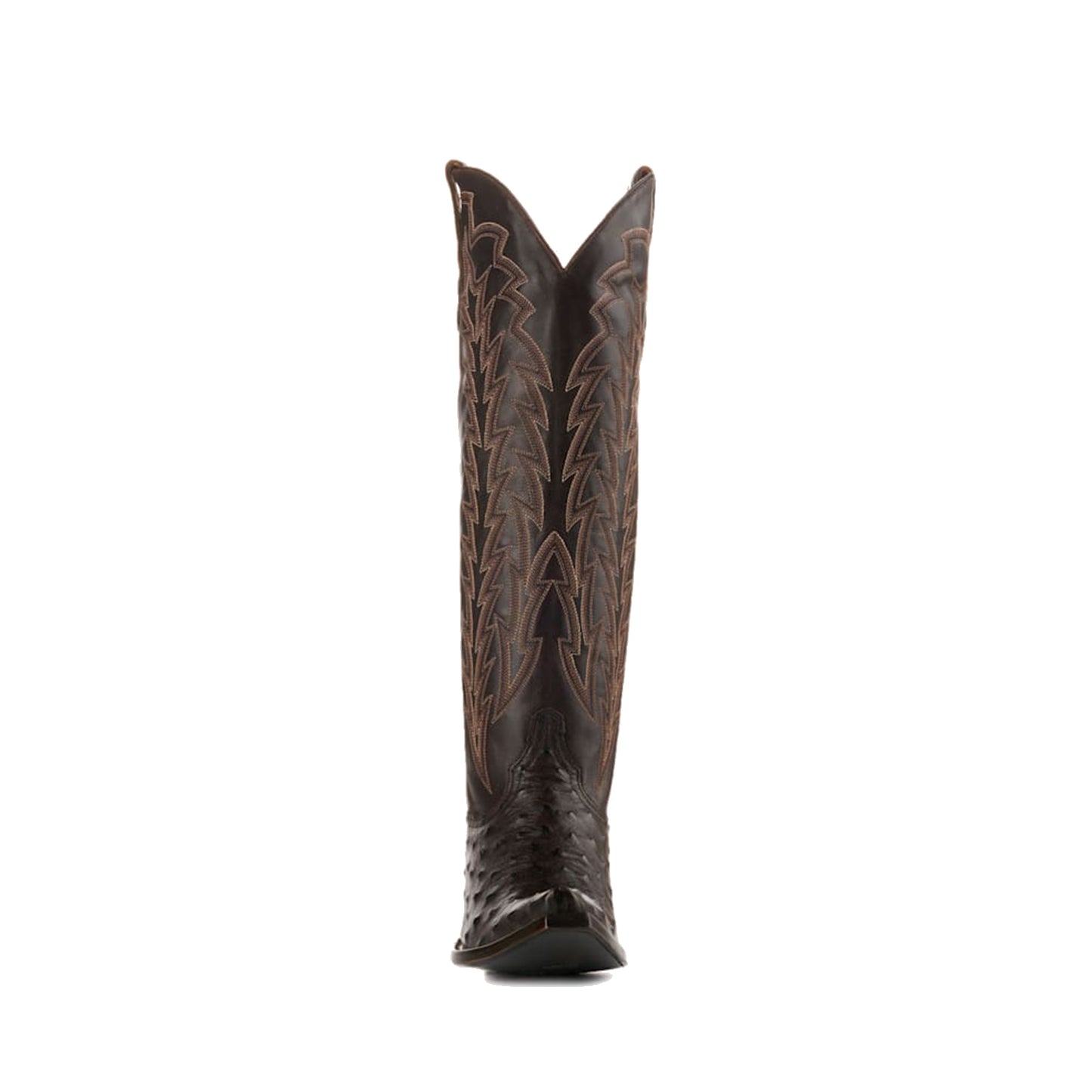 Chocolate Contrast Vegan Leather And Ostrich Print Snip-Toe Embroidery Classic Wide Calf Knee High Cowgirl Boots
