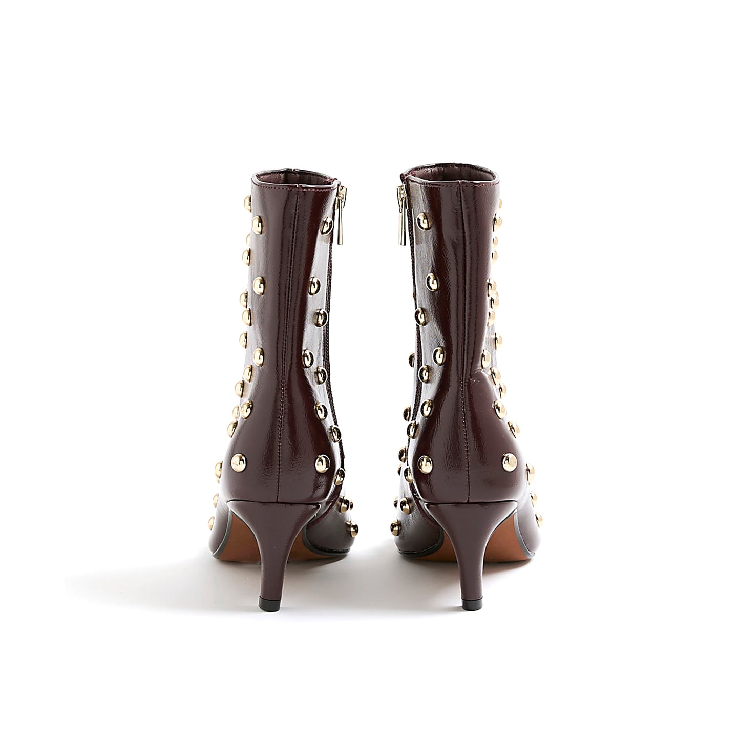 Black Pointed-Toe Studded Full-Zip Ankle Stiletto Boots