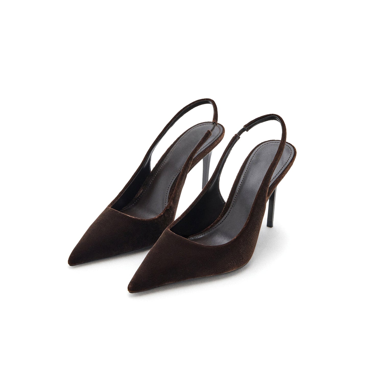 Chocolate Velvet Pointed-Toe Simple Slingback High Heels