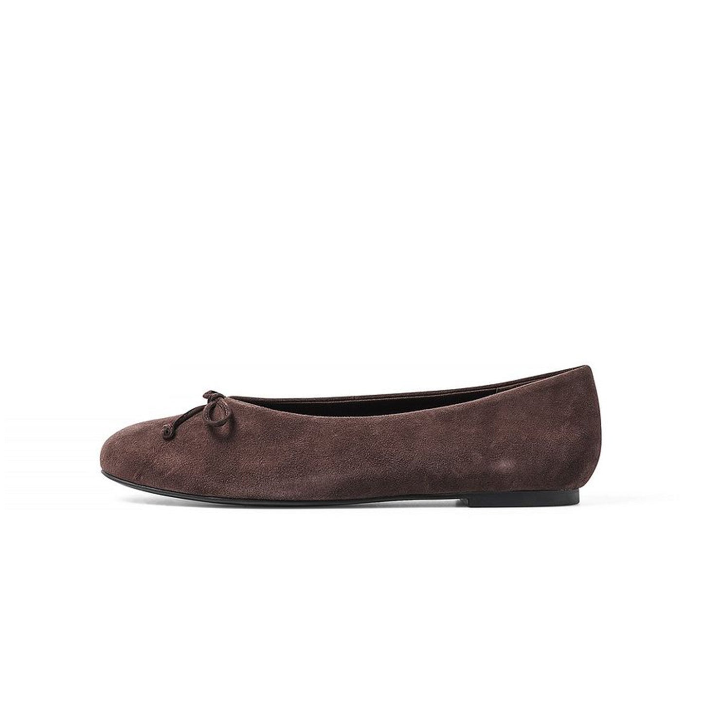 Brown Faux Suede Round-Toe Classic Front Bow Detail Ballet Flats