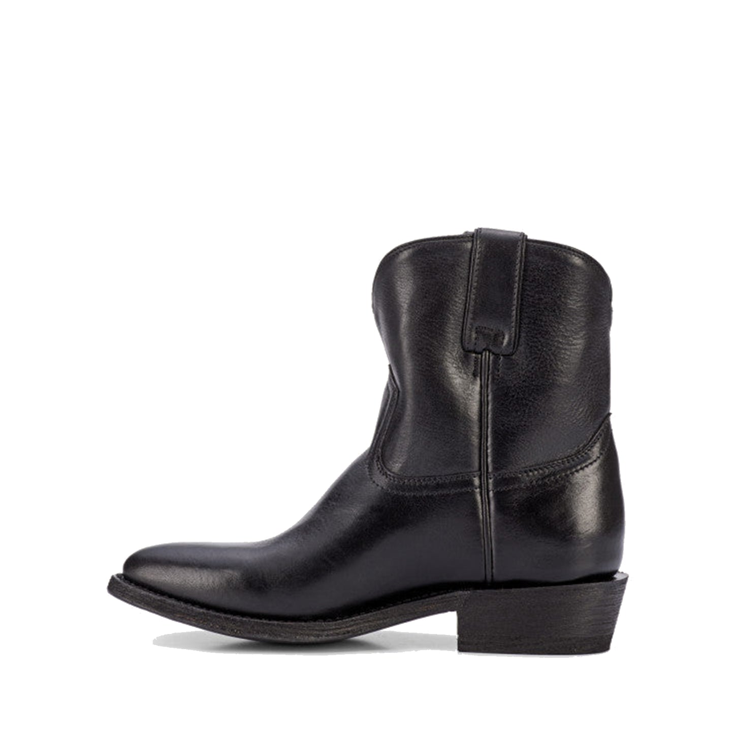 Black Round-Toe Simple Slip-On Ankle Cowgirl Boots