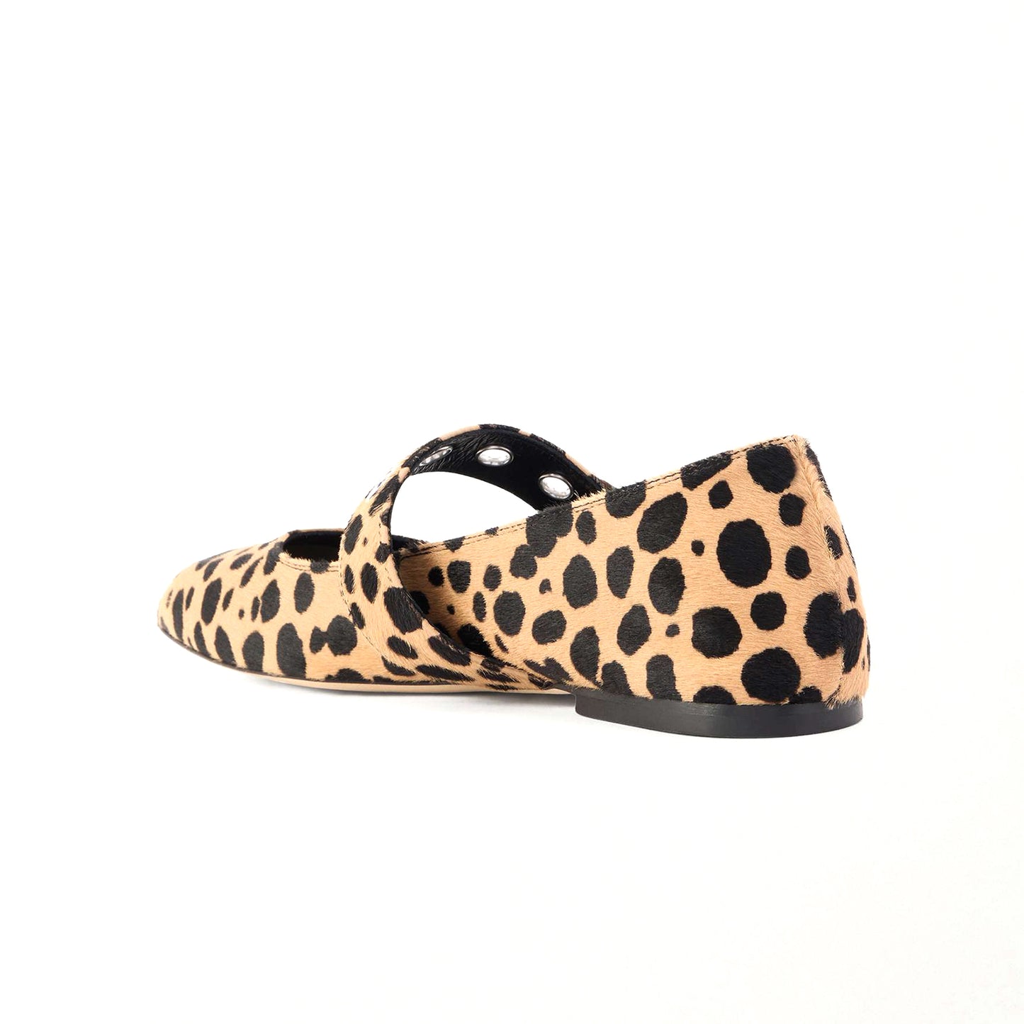 Cow Print Pony Hair Vegan Leather Square-Toe Mary Jane With Eyelets Flats