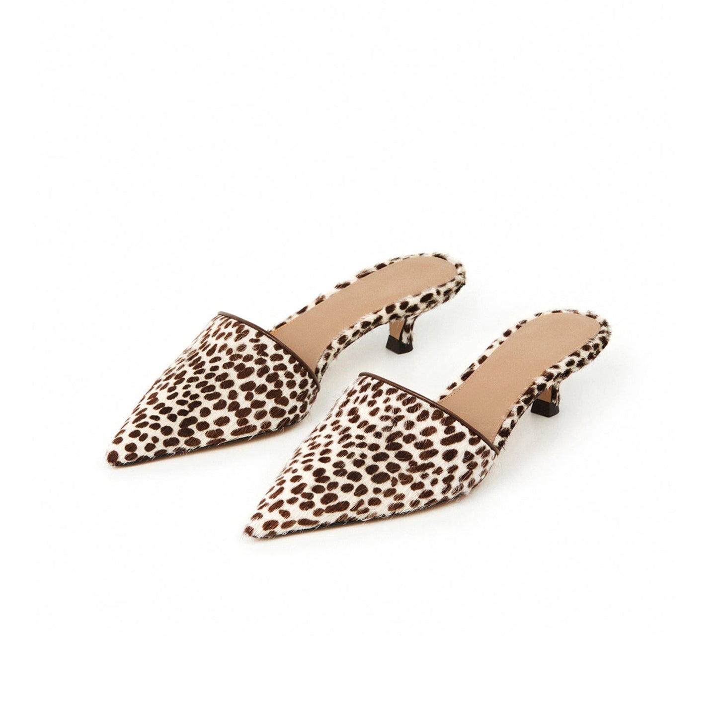 Cow Print Pointed-Toe Slip-On Backless Kitten Heels