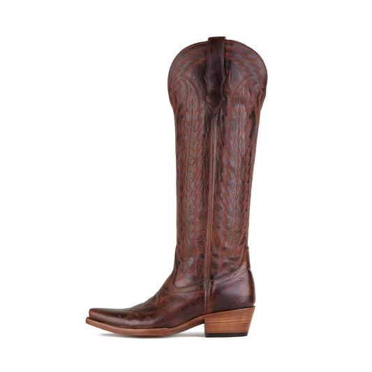 Cognac Snip-Toe Western Embroidery Classic Wide Calf Knee High Cowgirl Boots